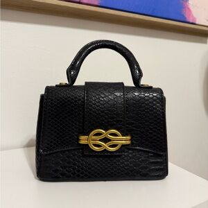 Zara Black Croc Handbag with Gold Accent